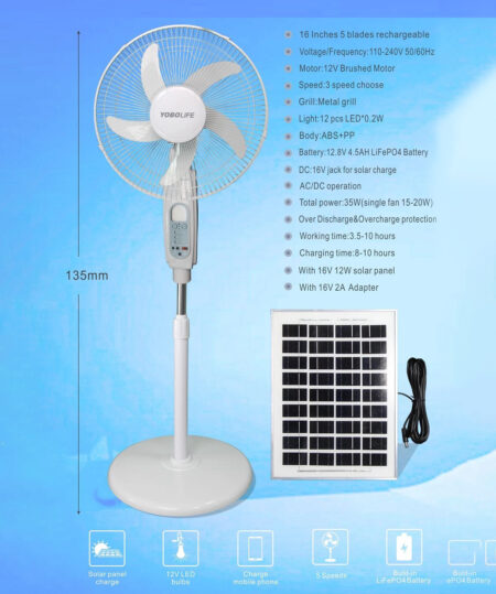 12V Rechargeable Solar Powered Stand Fan 16-Inch