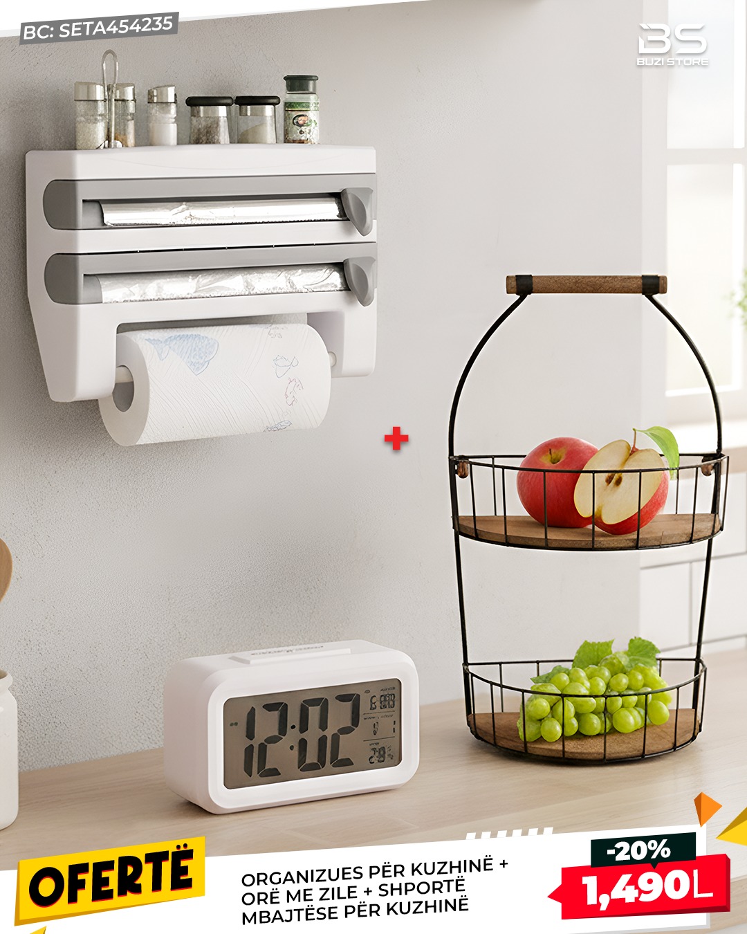 Organizues Për Kuzhinë + Orë Me Zile + Shportë Për Kuzhinë