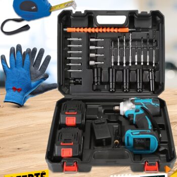 Set me Vegla Pune dhe Pistoletë Dadicekësh me 2 Bateri +Dhuratë Doreza pune dhe Metër për matje