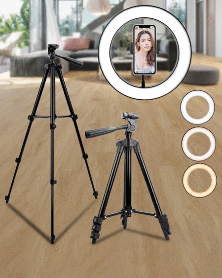 Set Profesional per Foto & Streaming – Tripod Metalik + Drite LED