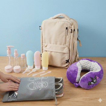 Set Udhetimi Premium – Çante Laptopi me USB, Çante Atletesh, Jastek Qafe & Set Shishe 11 Pjese