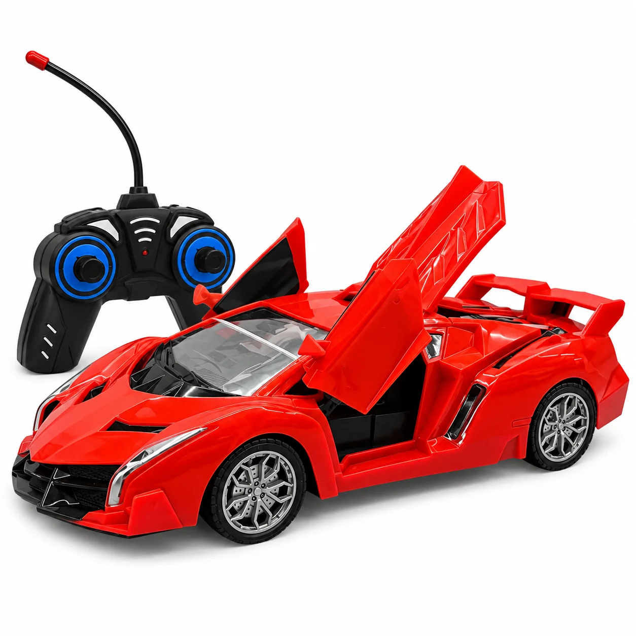 Makinë Lamborghini me telekomandë 27MHz, shkallë 1:12, me dizajn sportiv, dyer të hapshme, drita dhe funksion spërkatjeje.